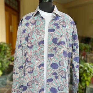 Floral Block Print Cotton Shirt: Bohemian Summer Menswear