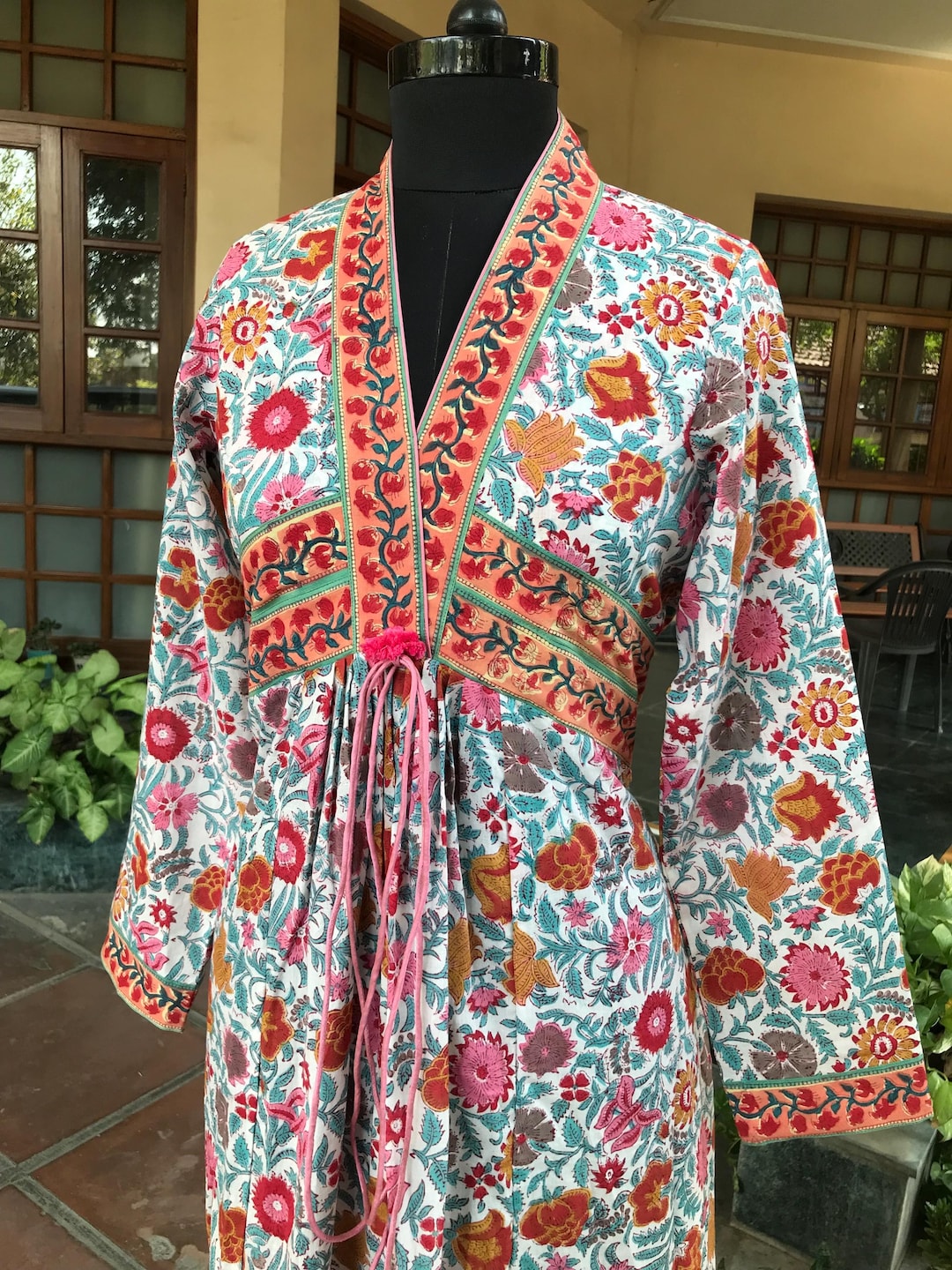 Cotton block print long dress main image 0