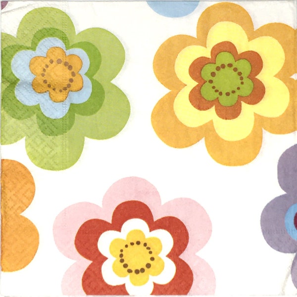 4 Retro Blumen | Flower Power Bunte Grafik - DECOUPAGE LUNCH SERVIETTE