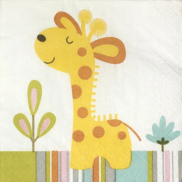 4 Cute Giraffe Illustration Graphic Cocktail Napkin - DECOUPAGE PAPER