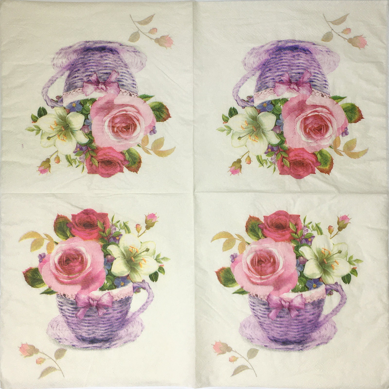 Tovaglioli Carta Vellutata 3 Veli - Motivo Floreale, 33x33cm, Confezione 20 - Foto 4