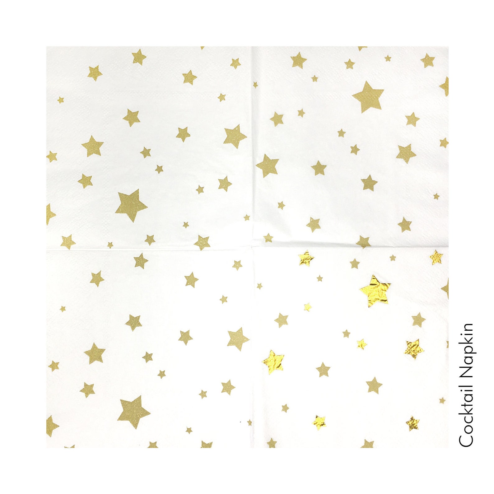 2 DECOUPAGE PAPER Gold Stars Cocktail Napkin Etsy