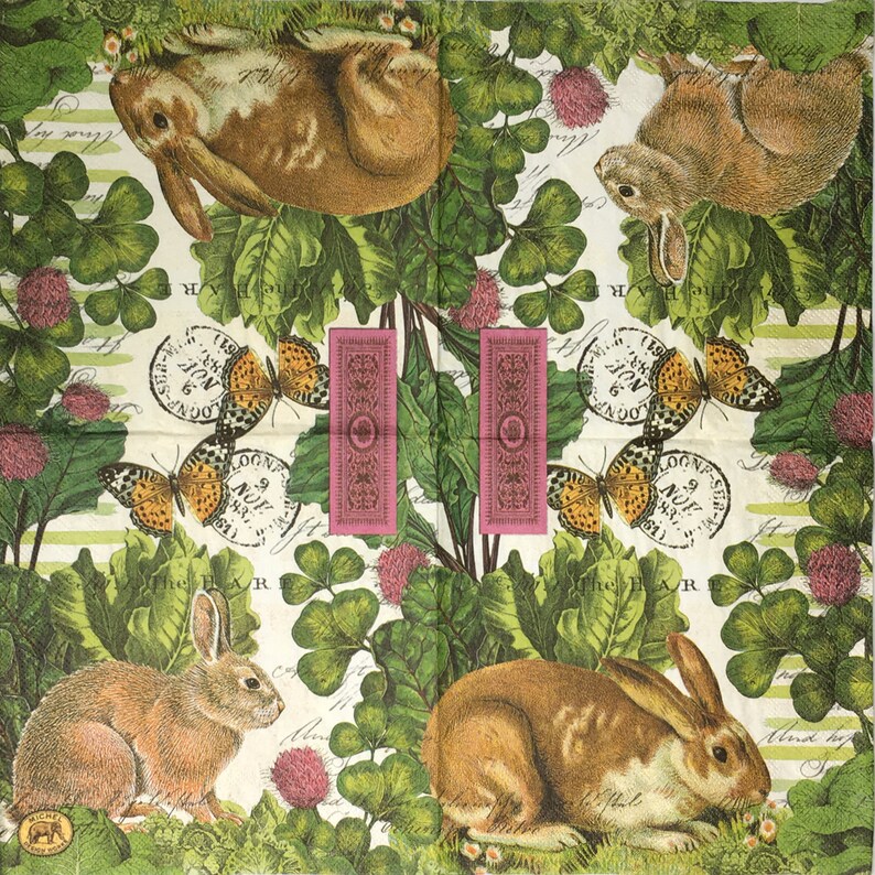 4 Bunny Rabbit Garden Paper DECOUPAGE LUNCH NAPKIN Etsy