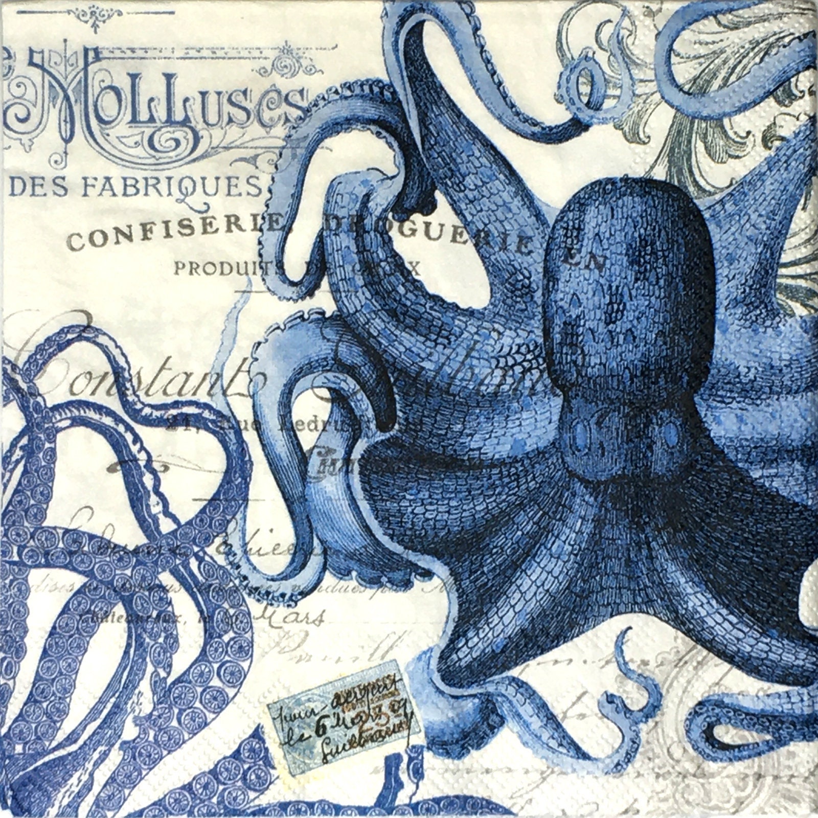 NAPKIN for DECOUPAGE Sea Octopus Blue Paper Lunch / Cocktail Etsy