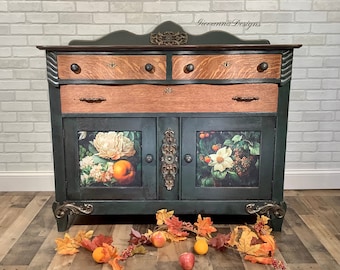 Vintage Sideboard / Credenza/Buffet/Antique Furniture/Hand-painted /Storage/Chiffonier/Customized Credenza
