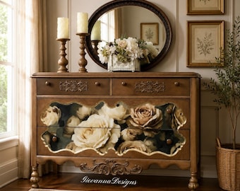 NEW*** Restored Vintage Floral Dresser in Tobacco stain/Antique Floral Dresser/ One of a Kind Floral Chest of Drawers.