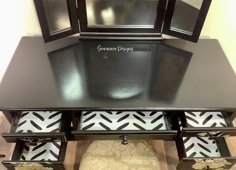 Vanity Table With Trifold Mirror/black Vanity Makeup Etsy