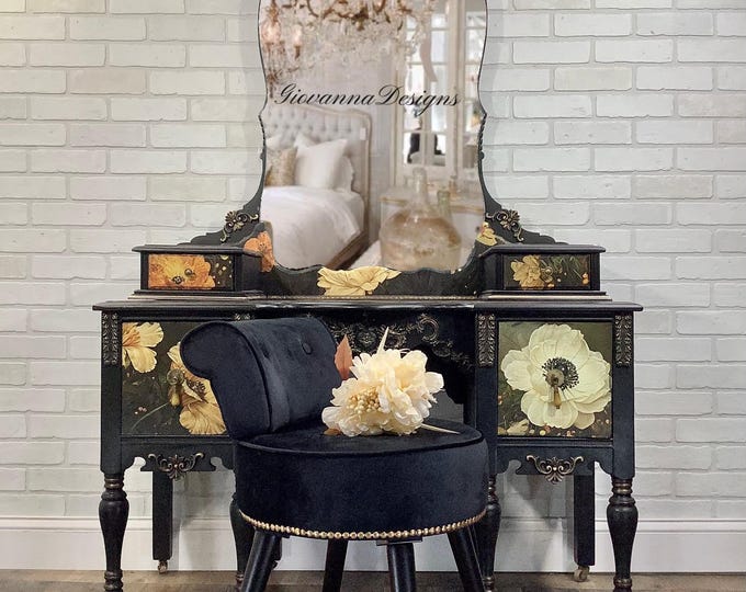 Antique Vanity Table Set: Ornate Floral Painted Vanity With Mirror - Etsy