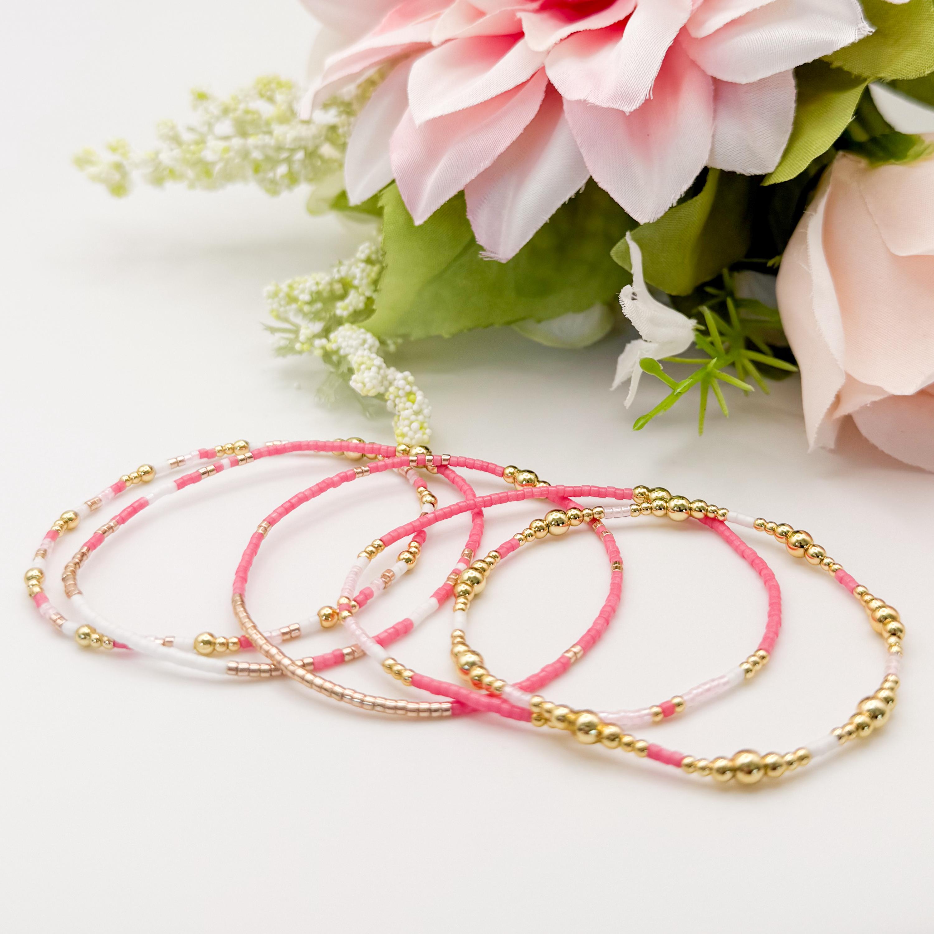Pretty & Pink | 18k Gold Filled With Pink and White Bracelet Stack ...