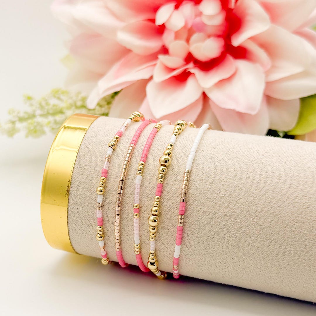 Pretty & Pink | 18k Gold Filled With Pink and White Bracelet Stack ...
