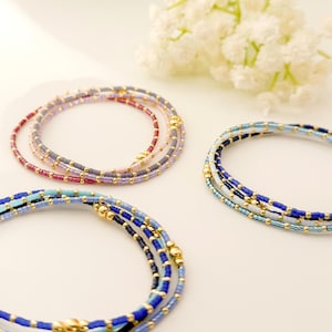 Summer seed bead stacking bracelet | 18k gold filled with colorful tiny beads | beaded stretch bracelet | seed bead | stackable stretch image 12