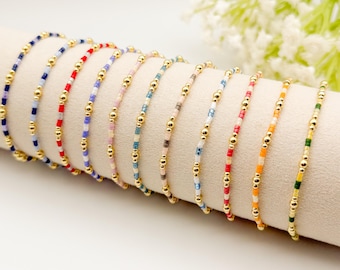 Dainty seed bead stacking bracelet | 18k gold filled with colorful tiny beads | beaded stretch bracelet | seed bead | stackable stretch |mix