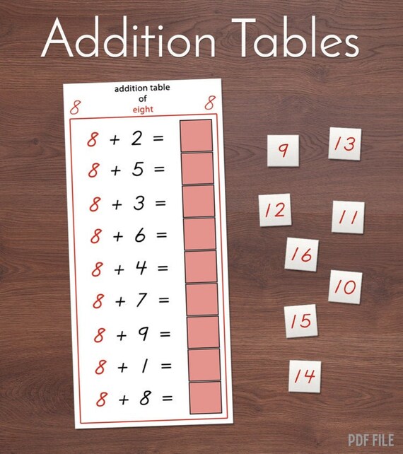 Montessori Addition Tables Addition Worksheetshomeschool - Etsy