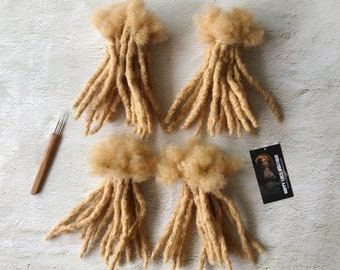 Honey Blonde Textured Human Hair Loc Extensions: Interlocked Dreadlocks