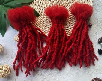 Red Human Hair Loc Extensions: Textured Interlocks, Handmade Bundles