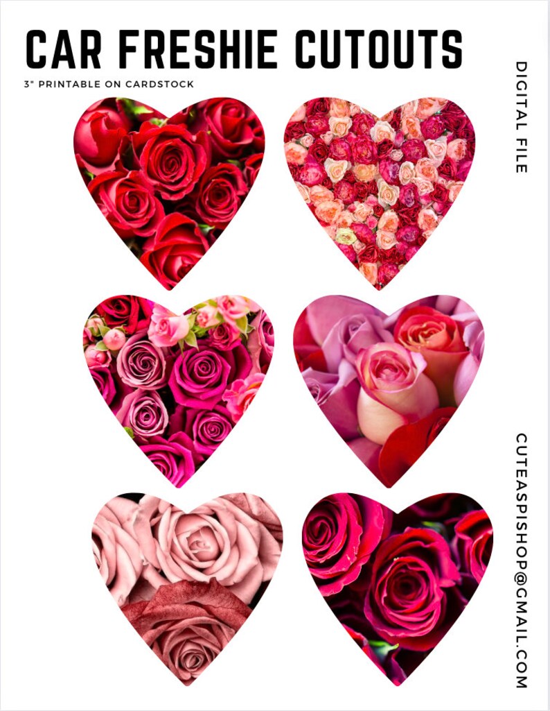 DIGITAL FILE - Six (3 Sizes) Roses - Heart Shaped - Love - Romance ...
