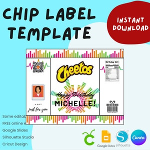 Editable Chip Label Template - Custom Party Favors - Birthday / Baby Shower / Wedding