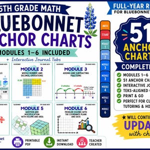 Bluebonnet Math 5th Grade Anchor Charts / Interactive Journal