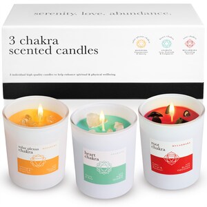Chakra Abundance Candle Box Set of 3 with Crystals Inside