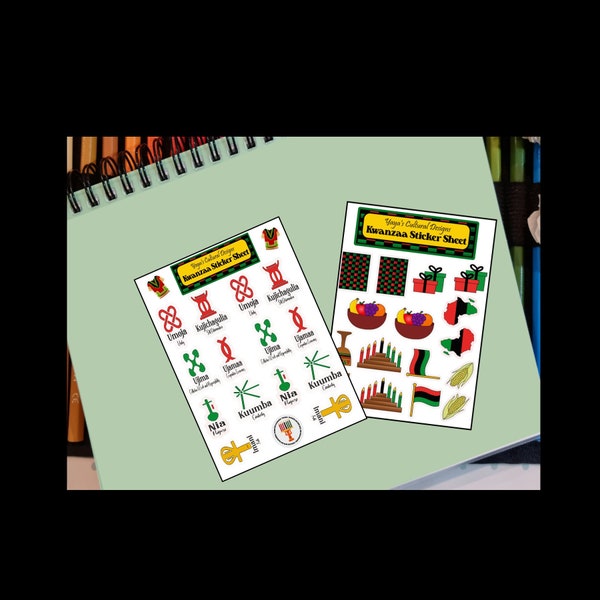 Kwanzaa Sticker Set.  Perfect for your planner, gifts for the kiddos, or even just for fun.  Two sticker sheets for one low price.  Enjoy