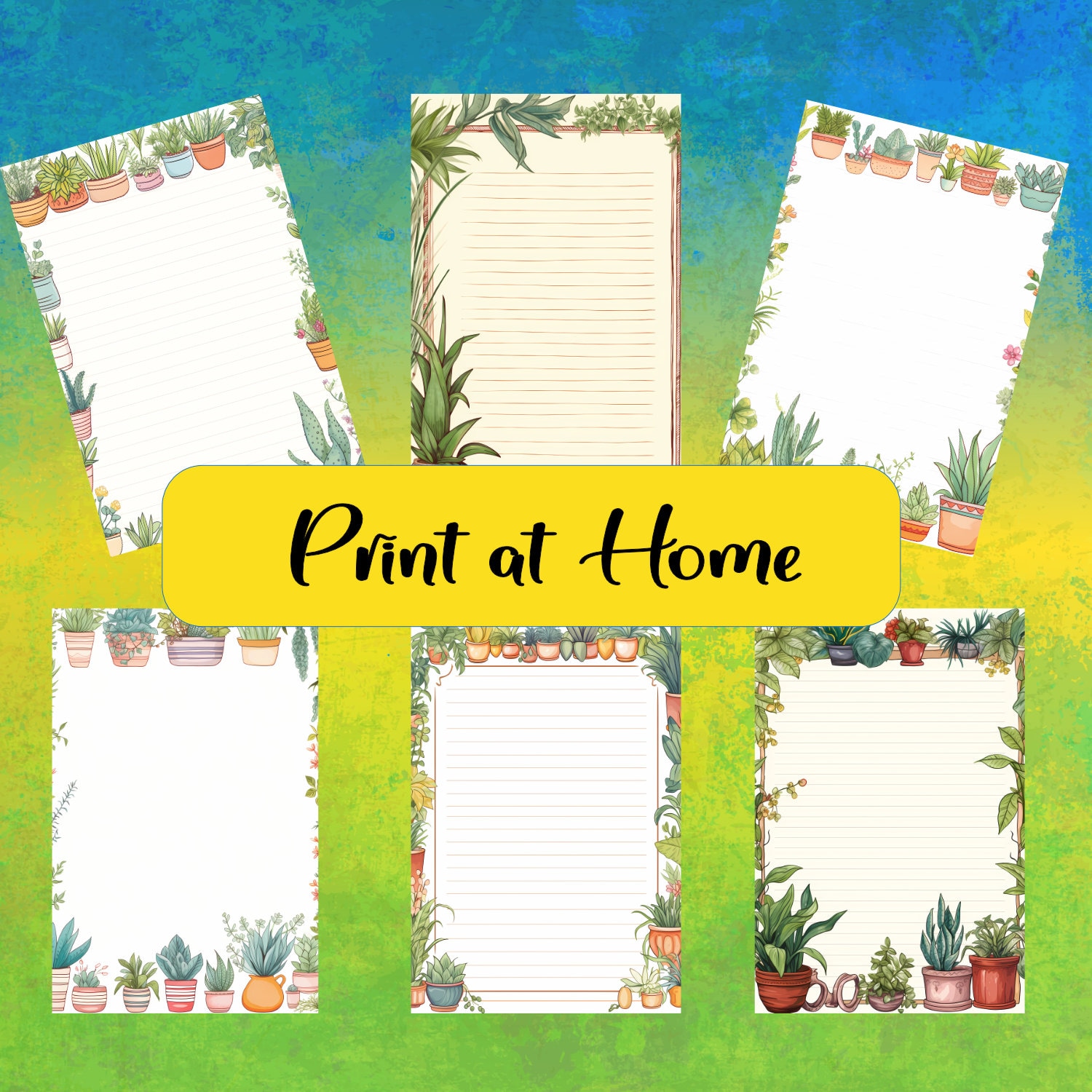 Printable Stationary Bundle, 12 Unique Potted Plant Designs ...