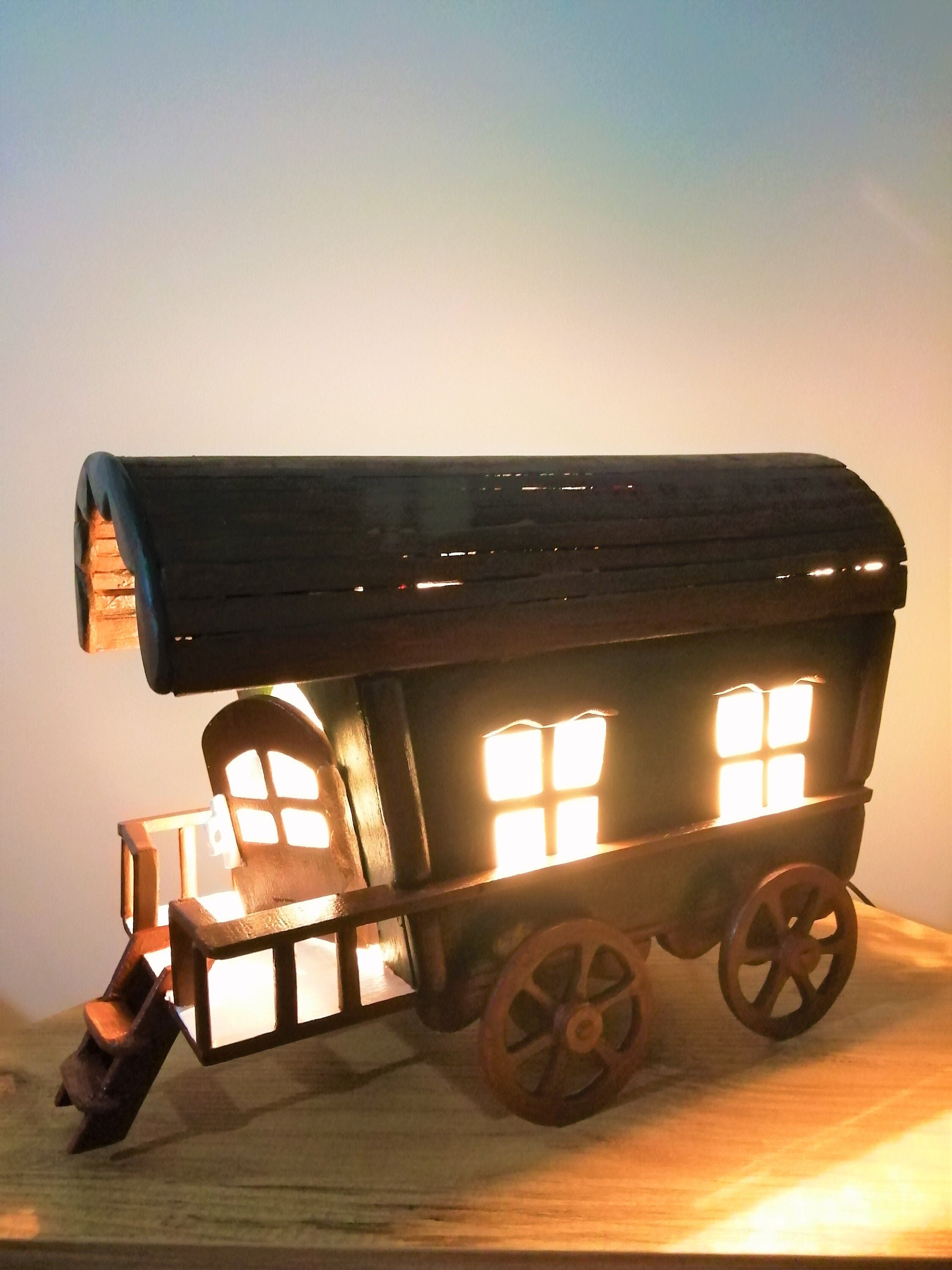 Wooden Wagon Night Light | Vintage Desk Lamp | Handmade Vardo Wagon ...