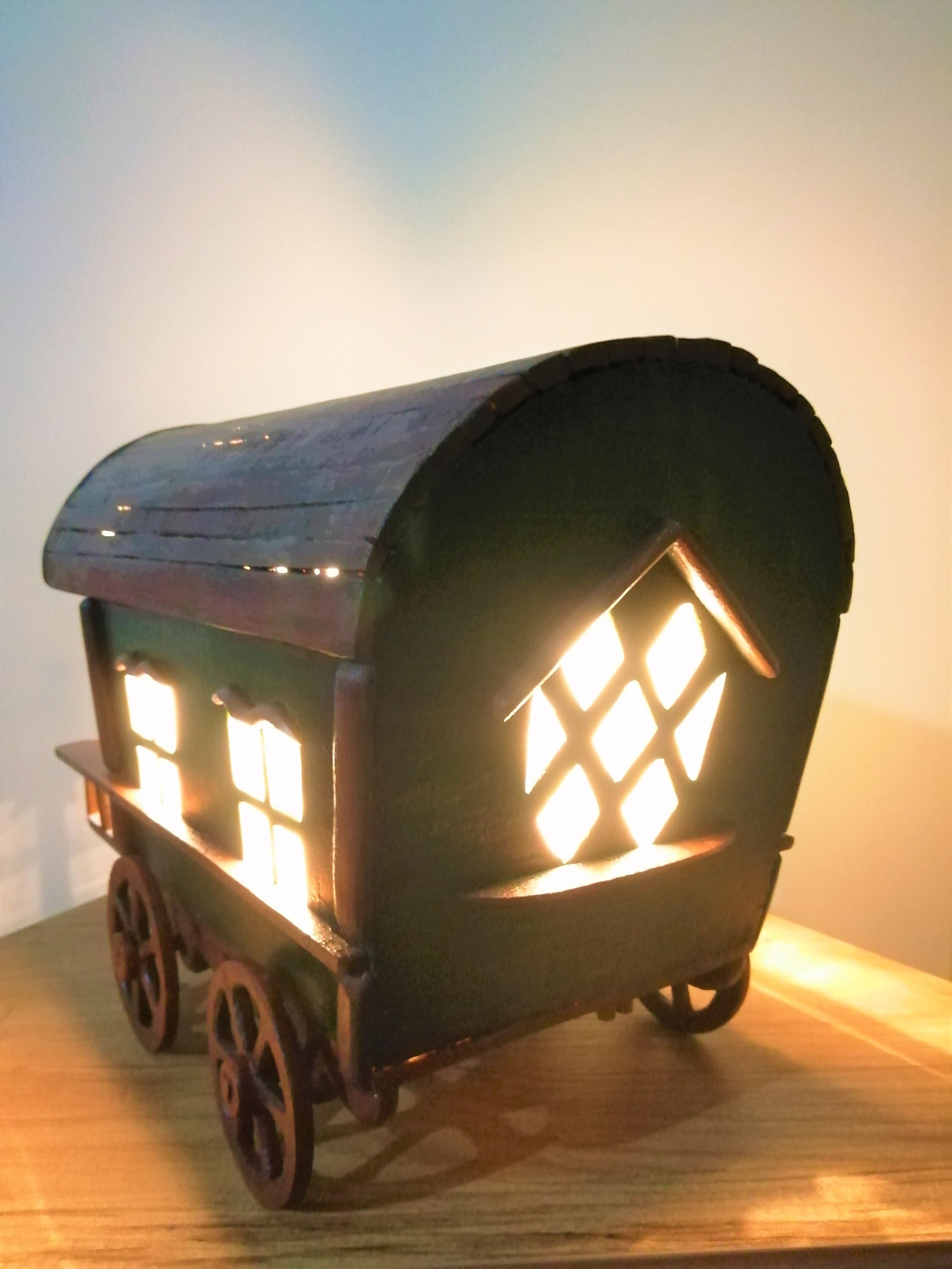 Wooden Wagon Night Light | Vintage Desk Lamp | Handmade Vardo Wagon ...