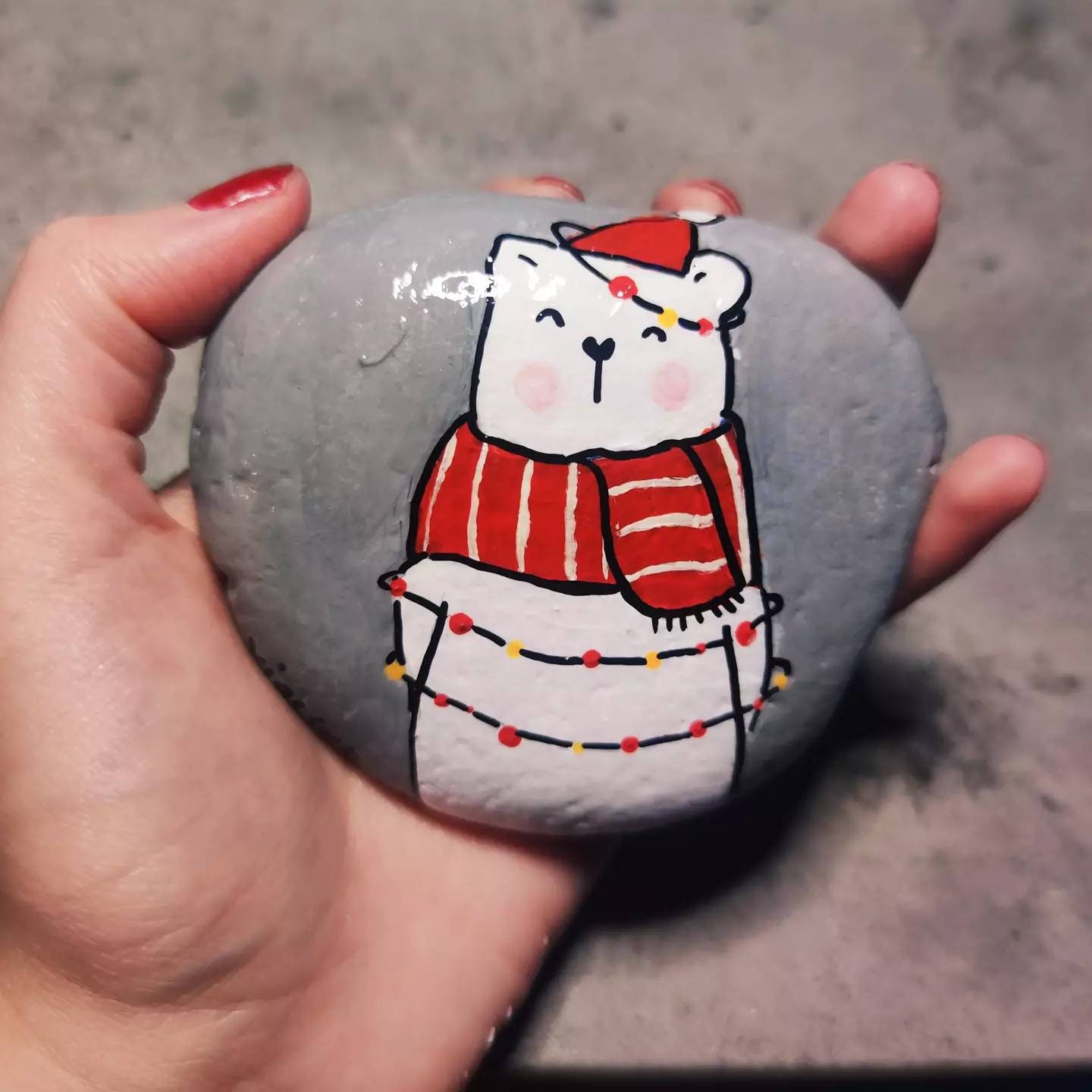 Galet Ours Blanc de Noël