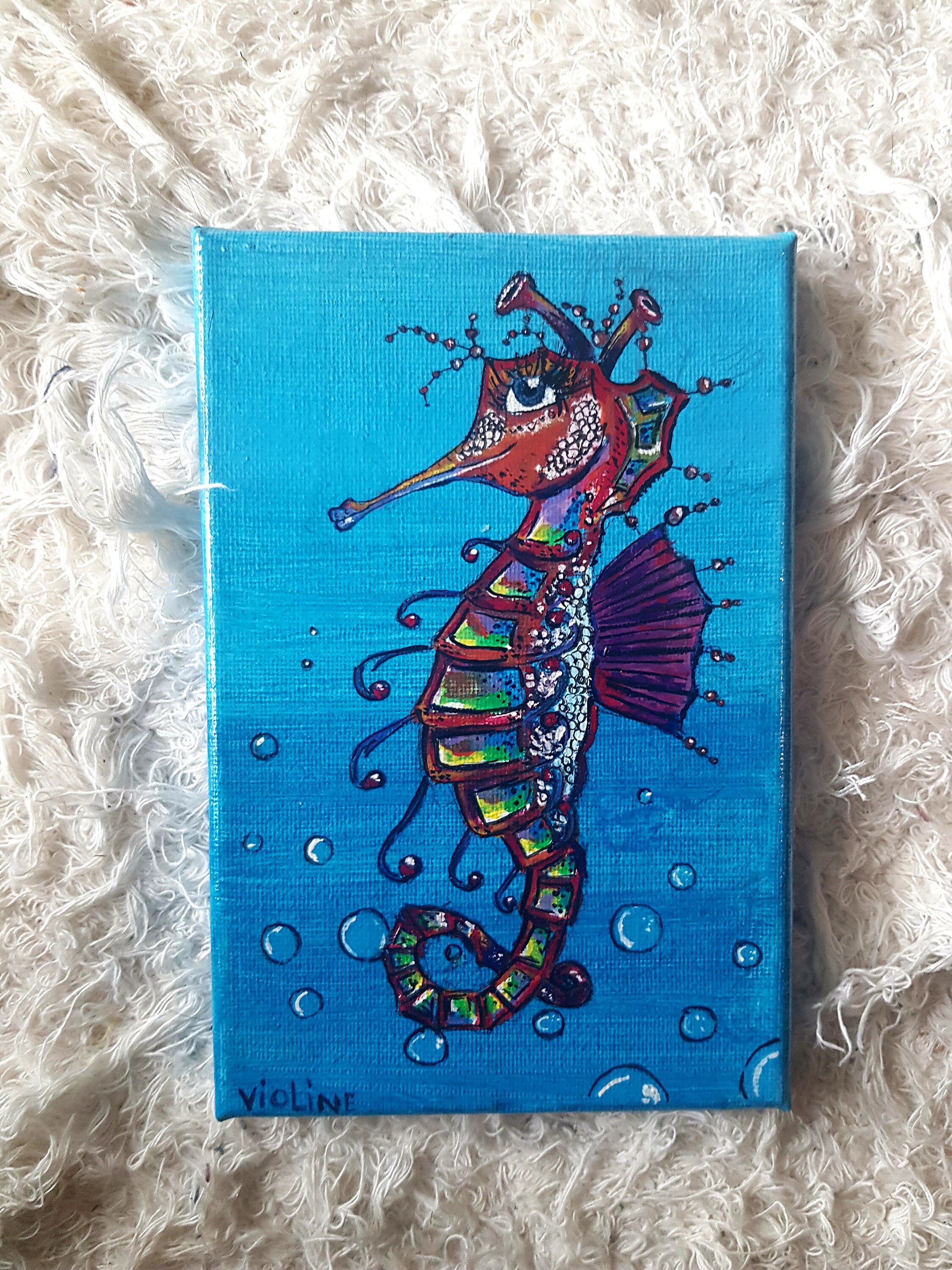 Toile Hippocampe Fait Main, Vernis