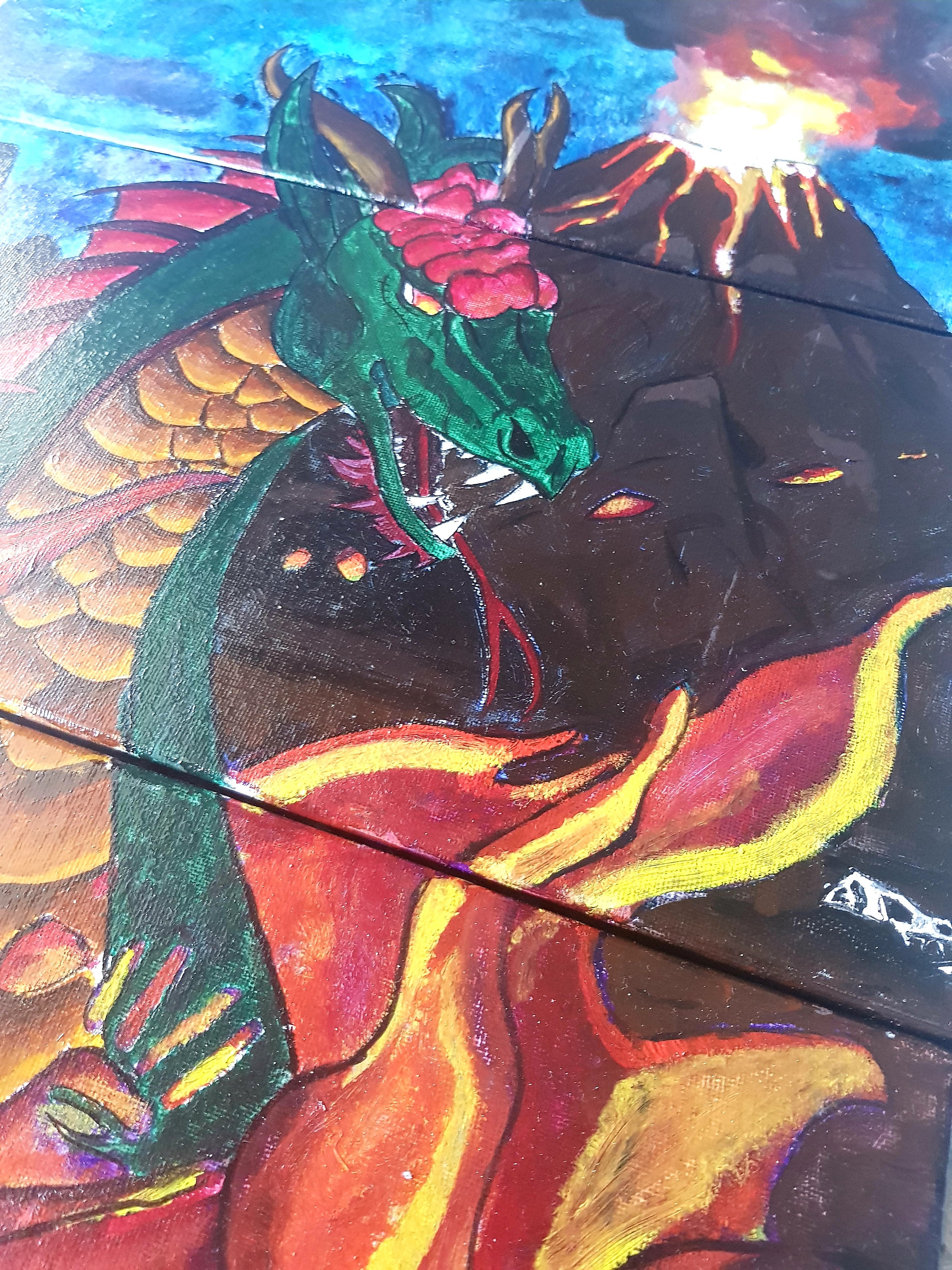 Triptyque Du Dragon, Fait Main, Vernis