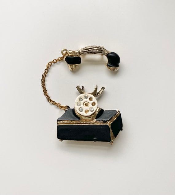 Unique Vintage Jeweled Telephone Brooch