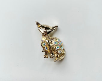 Vintage Jeweled Cat Brooch