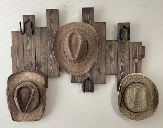 Ryker Ranch Cowboy Hat Rack For Wall - Wood & Metal Western Hat Holder | Holds 2-3 Hats Upside Down