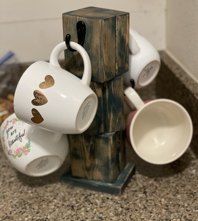 Farmhouse Coffee 4cup Stand Coffee Cup Display Key Hooks Etsy
