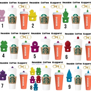 Reusable Coffee STOPPERS - Seals into cup lid - Avoid spills -Personalized, Christmas- Halloween and more!