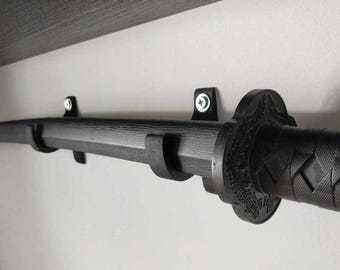 Katana Wall Mount Hangers | Samurai Sword Display Holder | Minimal Sword Wall Rack | Blade Wall Decor