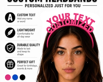 Diademas personalizadas / Texto y logotipo personalizados impresos en 3D / Diseño de línea simple o apilada