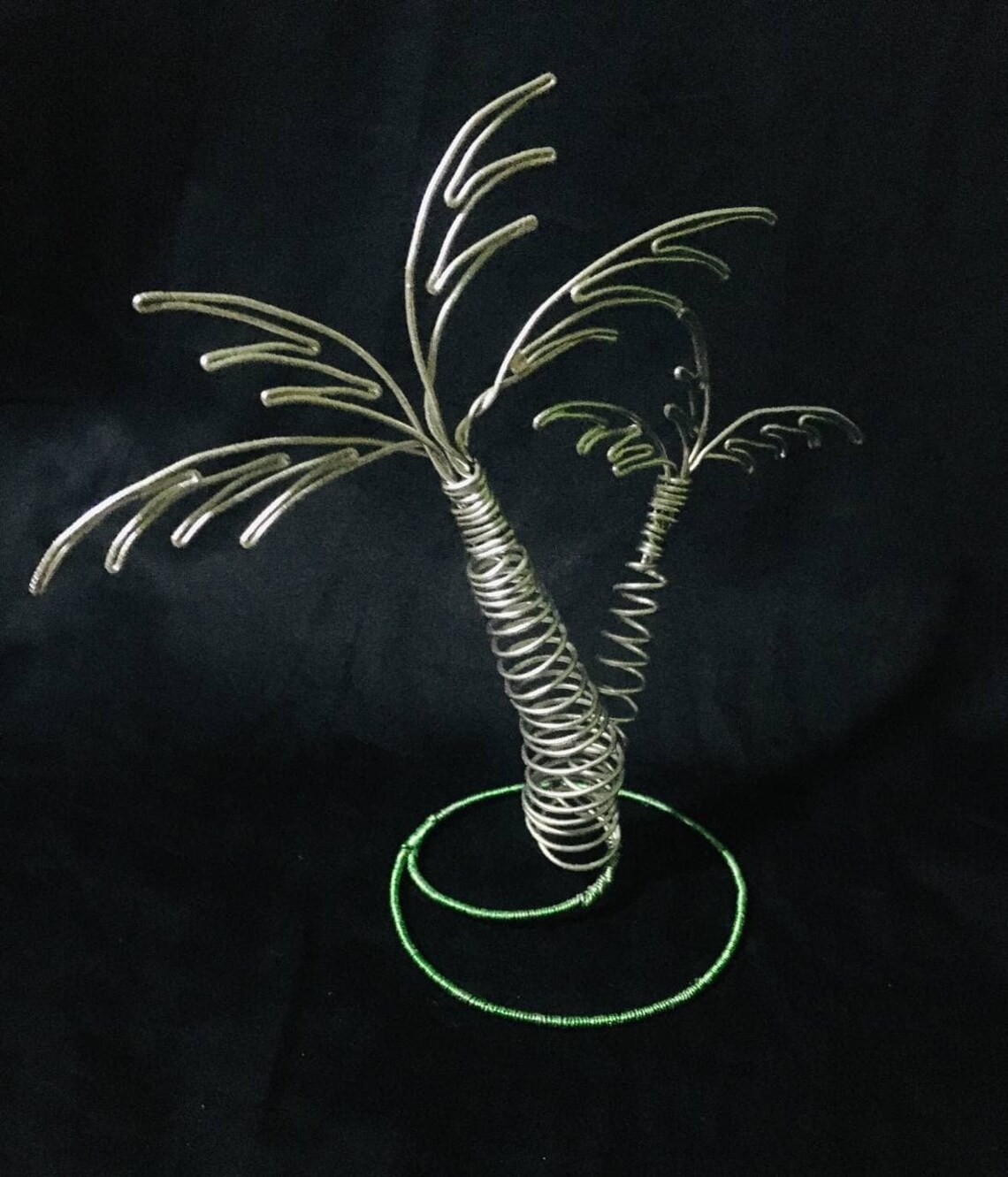 Double Palm Tree Wire Sculpture Silver & Green Bonsai Tree Etsy