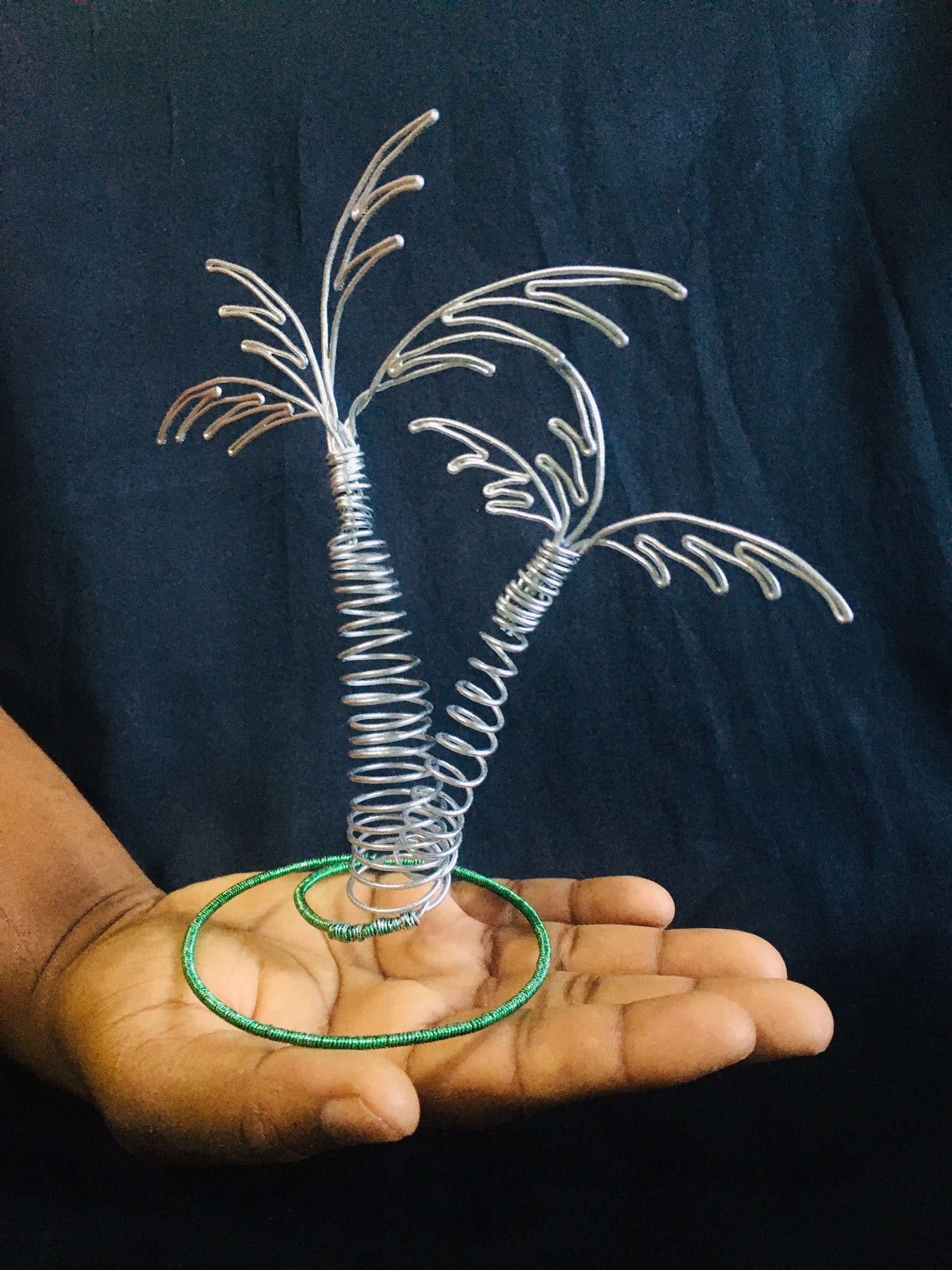 Double Palm Tree Wire Sculpture Silver & Green Bonsai Tree Etsy