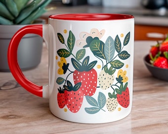 Strawberry Mug, Cottagecore Coffee Cup, Strawberry Lover Gifts for Her, Gardener Gift for Mom, Strawberry Gardening Cup, Tea Cup, FB003