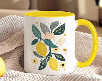 Vintage Lemon Mug, Cottagecore Coffee Mugs, Ceramic Lemon Coffee Cup