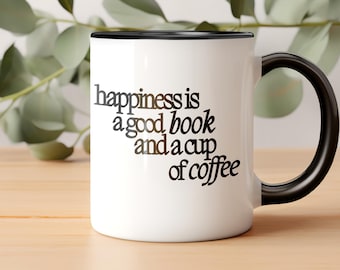 Happiness is a Good Book Coffee Mug, Bookish Mugs for Reader, Book Lover Tea Cup, Book Club Gifts