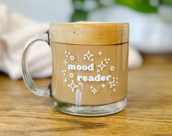 Bookish Glass Mood Reader Mug, Book Lover Gifts for Her, Bookworm Coffee Mugs, Book Iced Coffee Cup, Gift for Readers, Bookish Coffee Cup