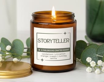Candle for Writer, Storyteller Chai Scented Amber Glass Candle for Authors, Gift for Writers