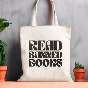 Read Banner Books Tote, Bookish Canvas Tote Bag, Book Lover Gift for Reader, Tote Book Bag for Library, Bookworm Tote, Bookish Market Bag