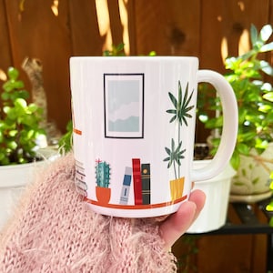 Books and Plants Mug, Bookish Coffee Cups for Readers, Bookshelf Mug, Gift for Book Lovers, Bookish Gift for Her, Plant Mom Mug
