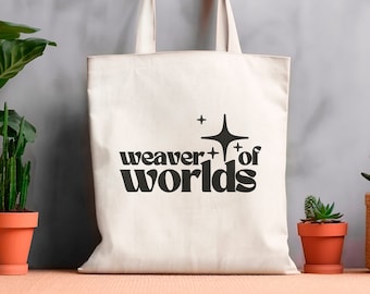 Weaver of Worlds Tote Bag for Writers, Best Selling Author Gift, Canvas Computer Bag for Writers