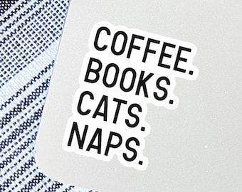Coffee Books Cats Naps Sticker, Bookish Kindle Stickers for Reader, Gift for Book Lover