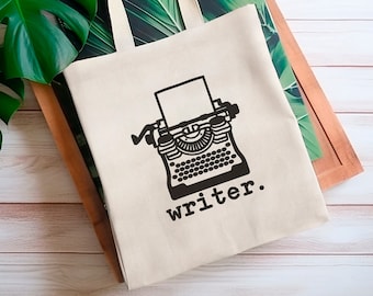 Vintage Typewriter Canvas Tote Bag, Writer Totes, Gift for Authors, Library Book Bag for Readers, FB004