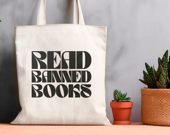 Read Banned Books Tote, Bookish Canvas Tote Bag, Book Lover Gift for Reader, Tote Book Bag for Book Lover, Bookworm Tote